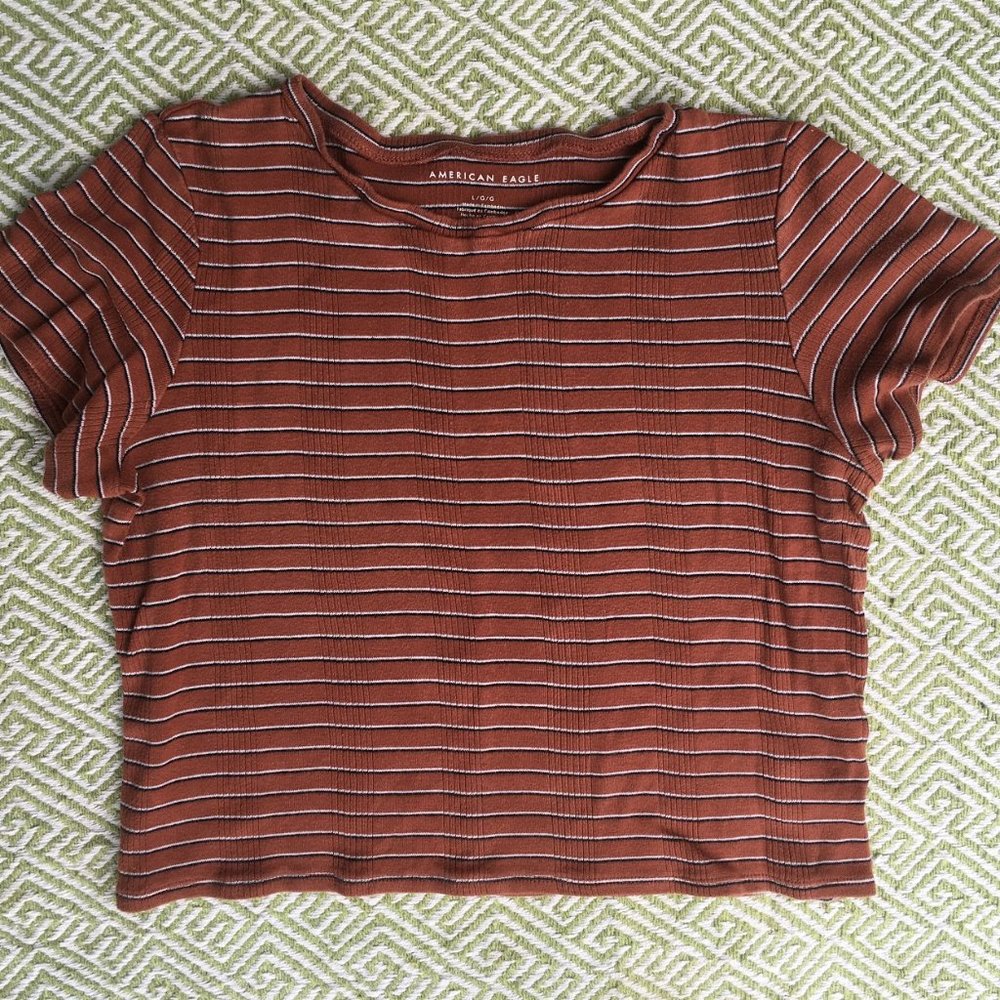 American Eagle Orange Striped T-Shirt